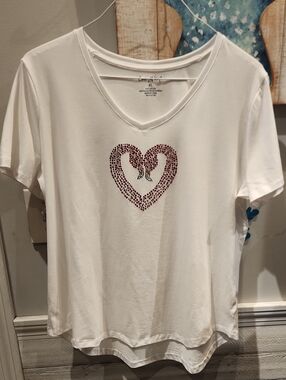 EUC Casey Key Heart Sequin Flamingos Women's V-neck T-shirt Sz XL